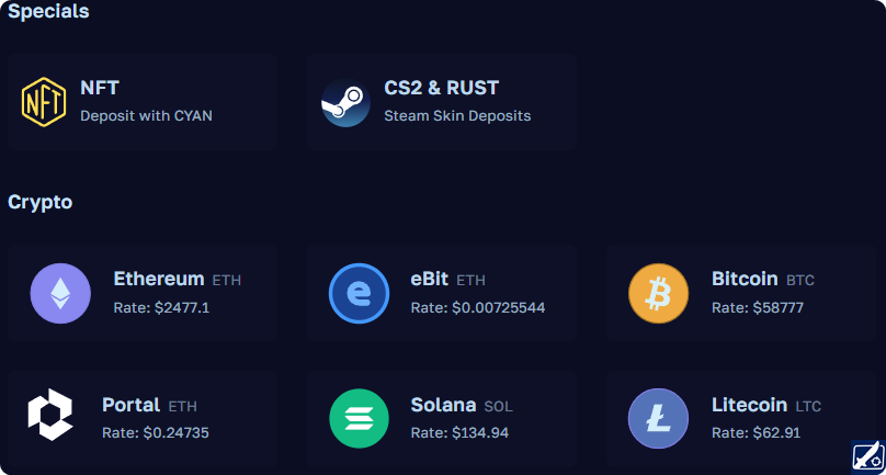 Crypto and Skins - Accepted Deposit Method at eBit Casino