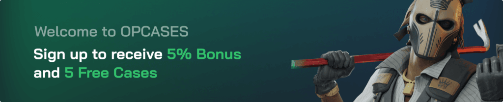 OPCases Interface - Claim Your Free Cases OPCases Home Page with 5 Free Cases Promo