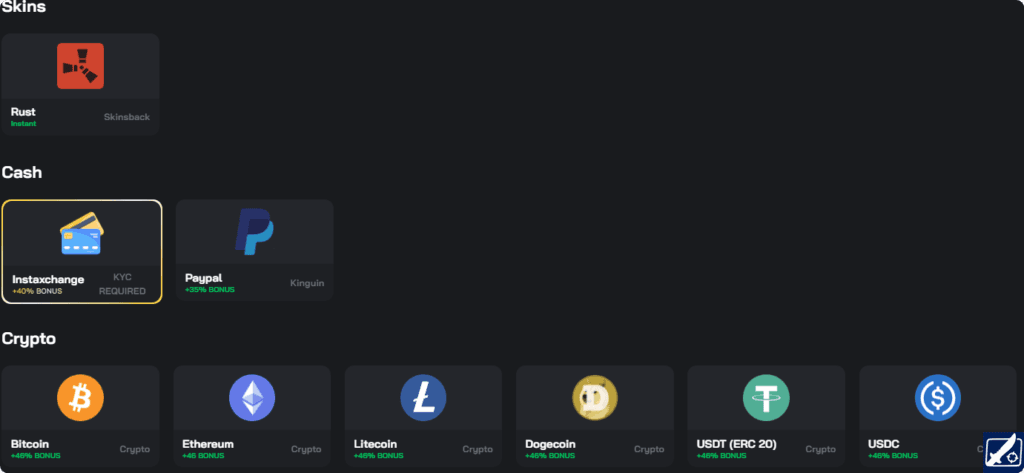 Splits.GG Payment Methods Payment options available on Splits.GG